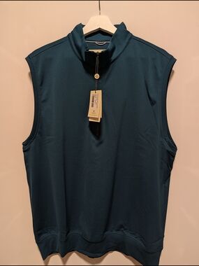 Donald Ross Sleeveless Zip-Front Mock Neck Vest - Teal